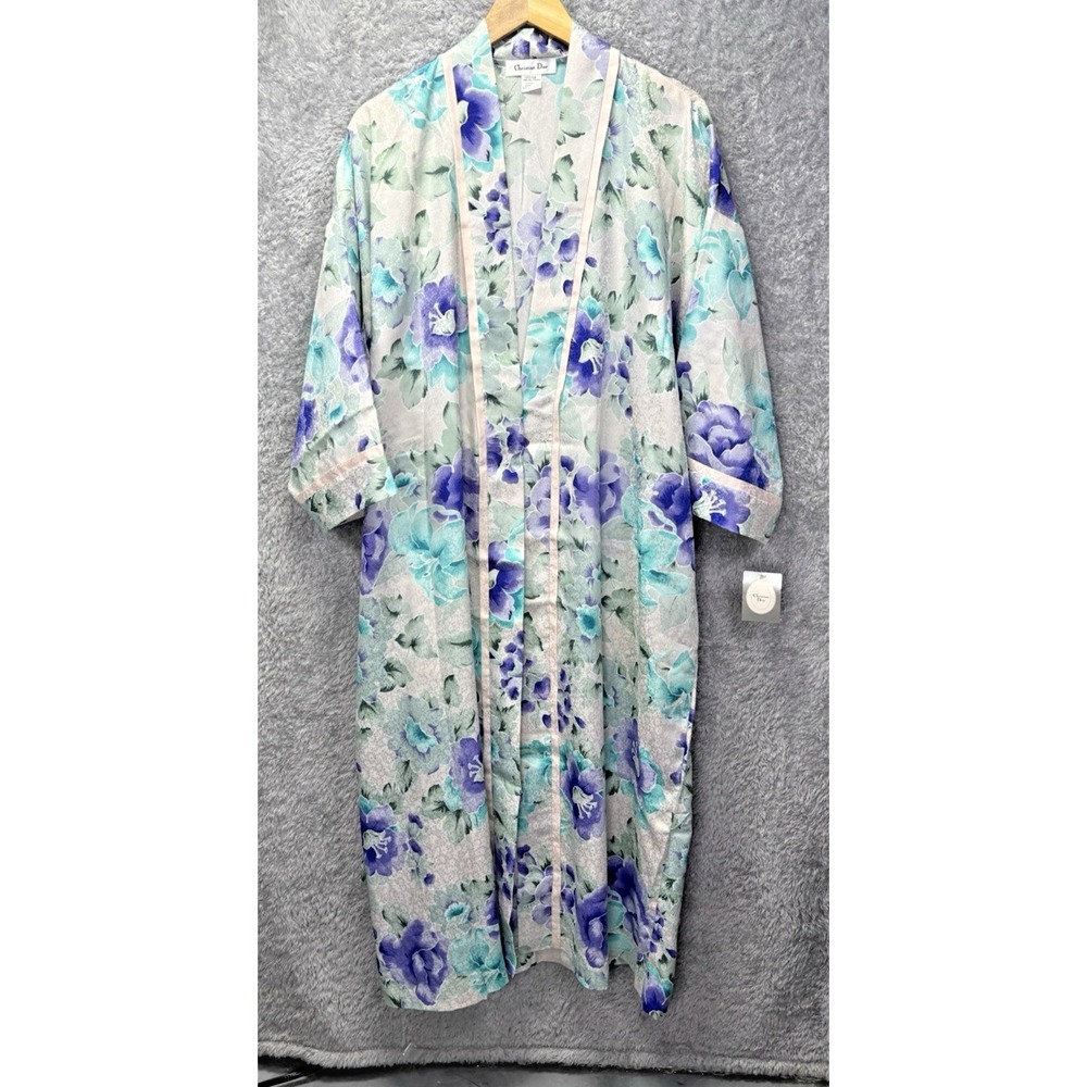 VTG Christian Dior Womens M Floral Robe Duster Kimono Hong Kong Deadstock